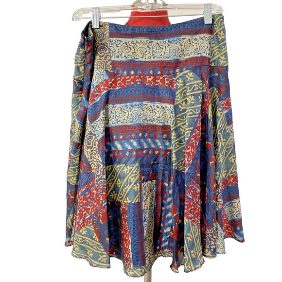 Lauren Ralph Lauren Silk Flare Skirt Abstract Multicolor Print Size 6P Boho Lux - Picture 4 of 6